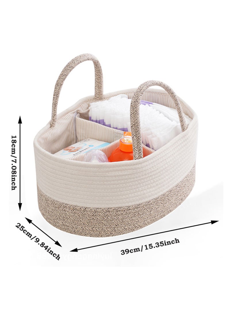 general Baby Nappy Caddy, Nappy Organiser, Nursery Bohemian cotton rope storage basket, Portable Car Organizer with Removable Inserts (White/Brown)  - Image 4