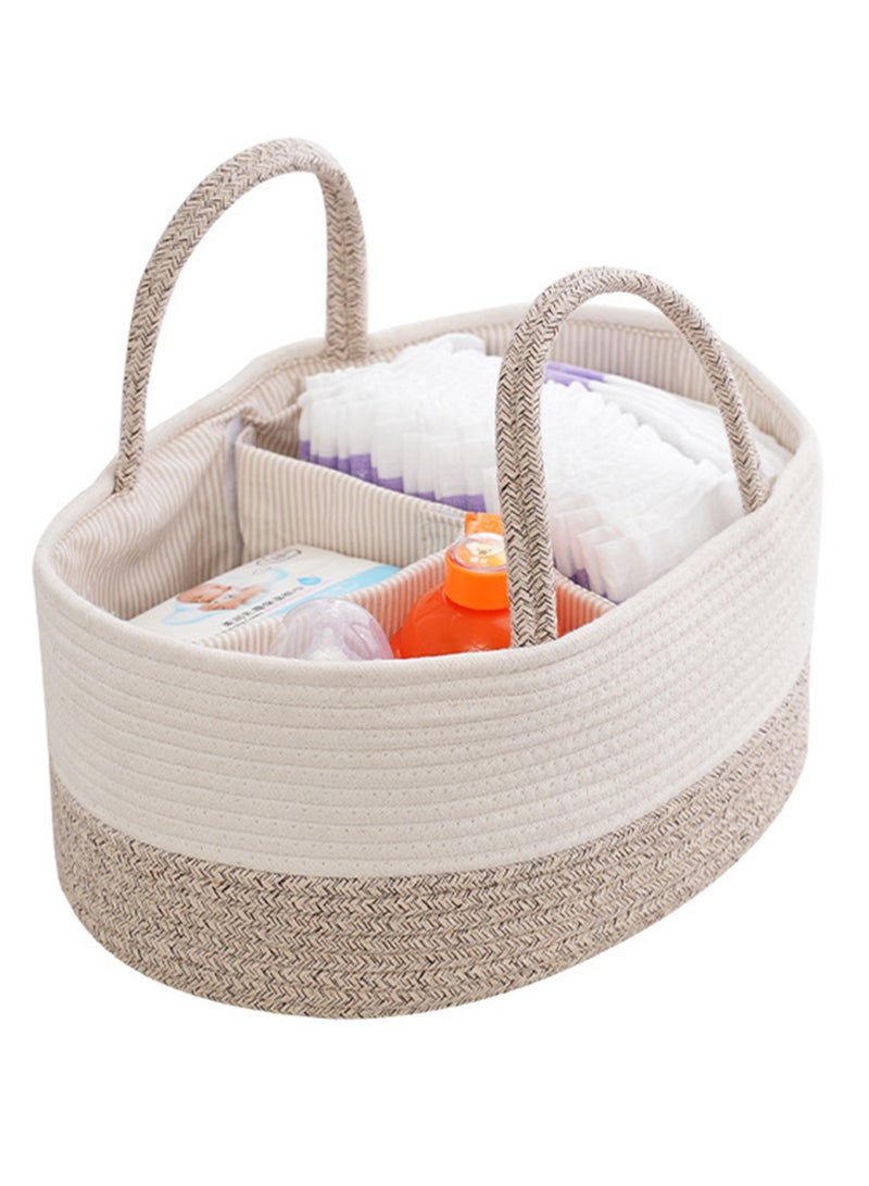 general Baby Nappy Caddy, Nappy Organiser, Nursery Bohemian cotton rope storage basket, Portable Car Organizer with Removable Inserts (White/Brown)  - Image 1