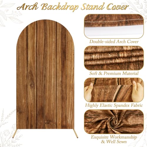 OurWarm 7.2FT Wood Arch Cover, Wood Grain and White 2 in 1 Round Arch Backdrop Covers, Spandex Arch Stretchy Backdrop Cover Fabric for Birthday Party Baby Shower Wedding Decorations - Image 5