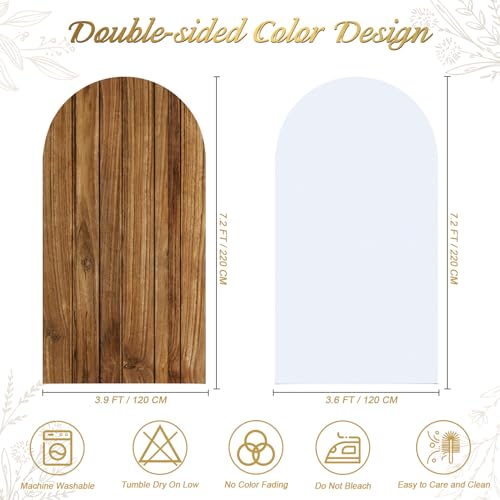 OurWarm 7.2FT Wood Arch Cover, Wood Grain and White 2 in 1 Round Arch Backdrop Covers, Spandex Arch Stretchy Backdrop Cover Fabric for Birthday Party Baby Shower Wedding Decorations - Image 2