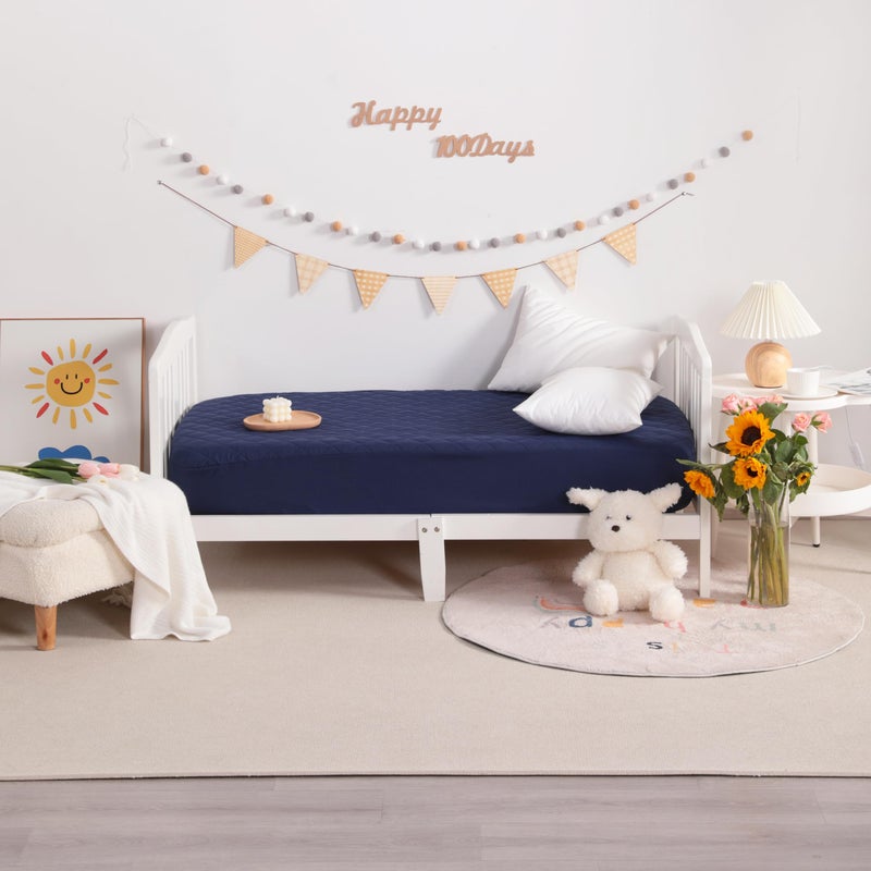 NTBAY 2 Pack Waterproof Mini Crib Mattress Protector  Quilted 24""x38"" Fitted Mattress Cover - Machine Washable - Soft and Breathable Baby Mattress Pad Sheet for Mini Crib and Baby Playards  Navy Blue - Image 5