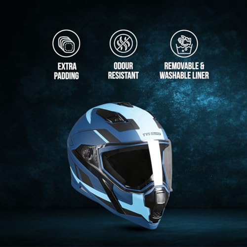TVS Racing Anti Matter Full Face Helmet for Bike & Motorcycle Riders-DOT & ISI Certified-Lightweight ABS Shell, UV Resistant-Ventilated Comfort Liner, Quick-Release Visor & Chin Strap (Blue/M) - Image 5