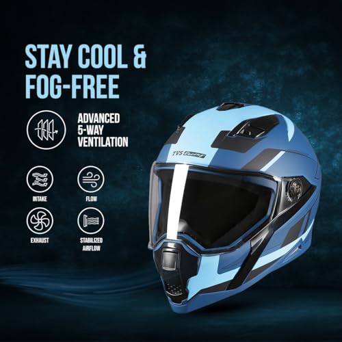 TVS Racing Anti Matter Full Face Helmet for Bike & Motorcycle Riders-DOT & ISI Certified-Lightweight ABS Shell, UV Resistant-Ventilated Comfort Liner, Quick-Release Visor & Chin Strap (Blue/M) - Image 4