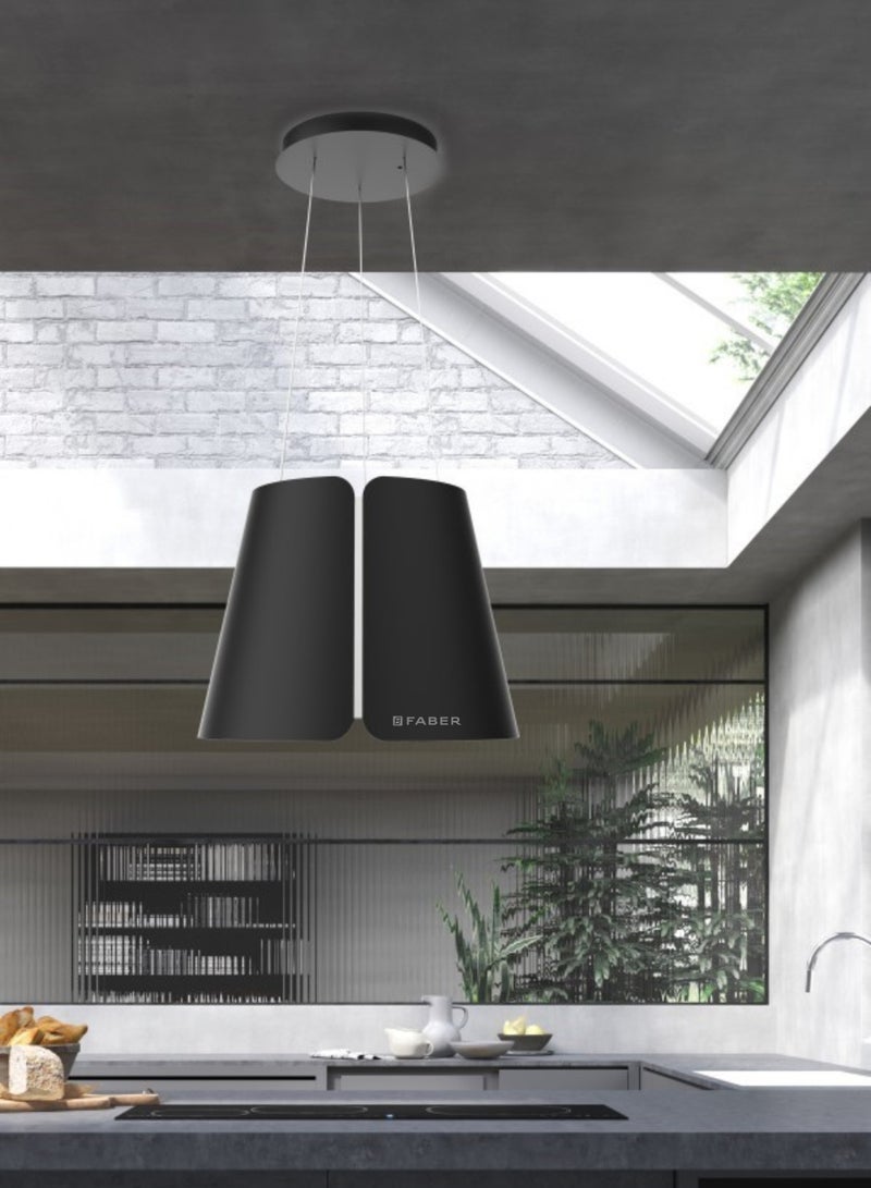 فابر شفاط مطبخ آيلاند ديكوري مقاس 45 سم، بقوة شفط 740 م³/ساعة، 3 سرعات + 1 وضع مكثّف، مزود بإضاءة LED، تصميم أنيق باللون الأسود المطفي، موديل BEAT BK MATT F45 (صناعة إيطالية). - Image 4