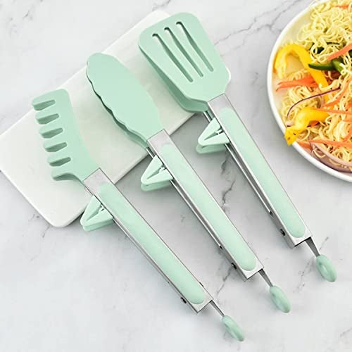 PLENARO Set of 3 Stainless Steel Food Tongs with Silicone Tips, 3 Types Heavy Duty Non-Stick Clamp Clip for Kitchen BBQ Cooking Grilling Buffet Noodles Salad Steak (Black) - Image 5