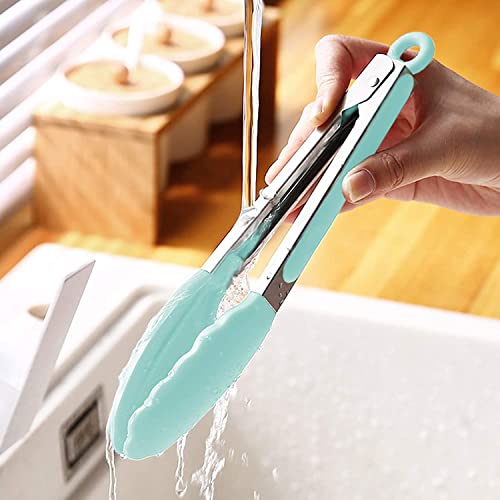 PLENARO Set of 3 Stainless Steel Food Tongs with Silicone Tips, 3 Types Heavy Duty Non-Stick Clamp Clip for Kitchen BBQ Cooking Grilling Buffet Noodles Salad Steak (Black) - Image 3