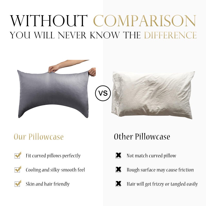 ELIBABA Cooling Side Sleeper Pillow Cases - Curved Rayon Derived from Bamboo Pillowcase Cover- Breathable Silky Soft Pillowcase for Hot Sleepers Hair and Skin, Queen Size 1 Piece, 20 * 30 Inches Dark Grey - Image 2
