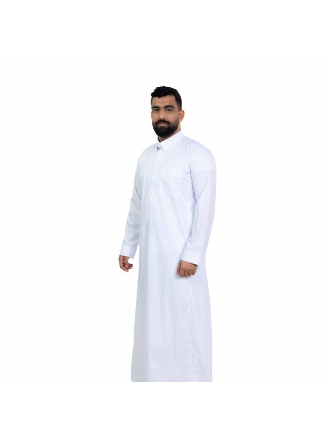 FIDCHY Men’s Saudi Thobe White Qallab Premium Plain Cuff – Elegant Modern Design – Soft Comfortable Fabric – Fidchy - Image 3