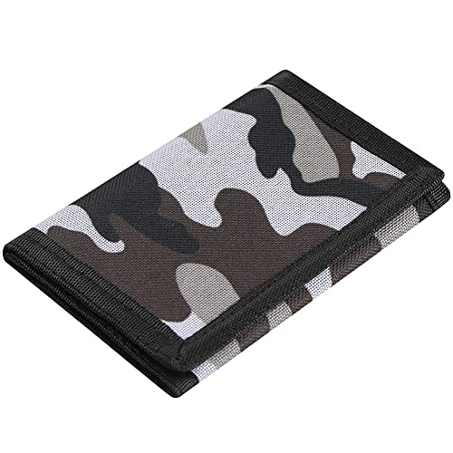 Lamiza Kids Wallet for Boys Girls Teens Trifold, Canvas Toddler Wallet for Boys, Cute Zipper Wallets Youth with Coin Pocket and Card Holders, Novelty Wallets for Childrens Birthday Gifts (Camo grey02) - Image 1