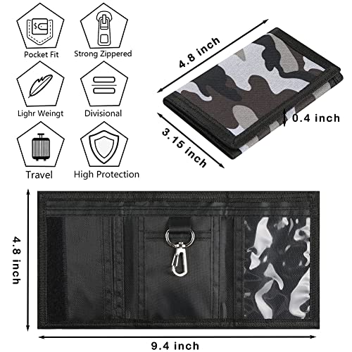 Lamiza Kids Wallet for Boys Girls Teens Trifold, Canvas Toddler Wallet for Boys, Cute Zipper Wallets Youth with Coin Pocket and Card Holders, Novelty Wallets for Childrens Birthday Gifts (Camo grey02) - Image 3