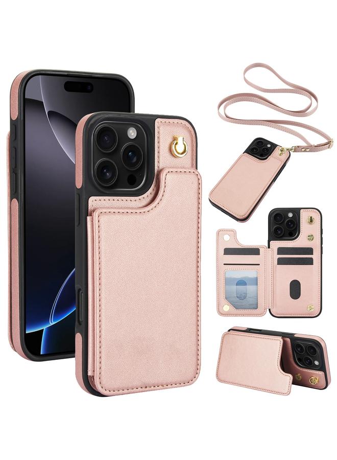 اس-توب جراب هاتف iPhone 16 Pro Max Crossbody بمشبك مزدوج ومحفظة من الجلد - Image 1