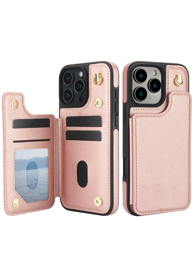 اس-توب جراب هاتف iPhone 16 Pro Max Crossbody بمشبك مزدوج ومحفظة من الجلد - Image 2