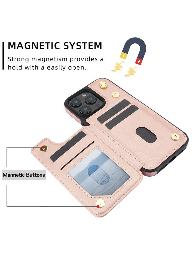 اس-توب جراب هاتف iPhone 16 Pro Max Crossbody بمشبك مزدوج ومحفظة من الجلد - Image 4