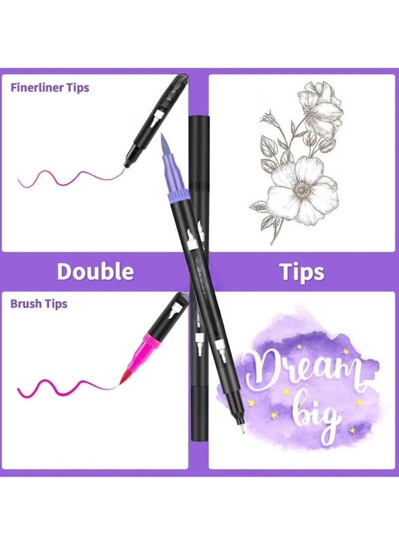 هويتك مجموعة أقلام فرشاة مزدوجة مكونة من 48 قطعة مع حقيبة بسحاب - للرسم والتلوين - Image 5