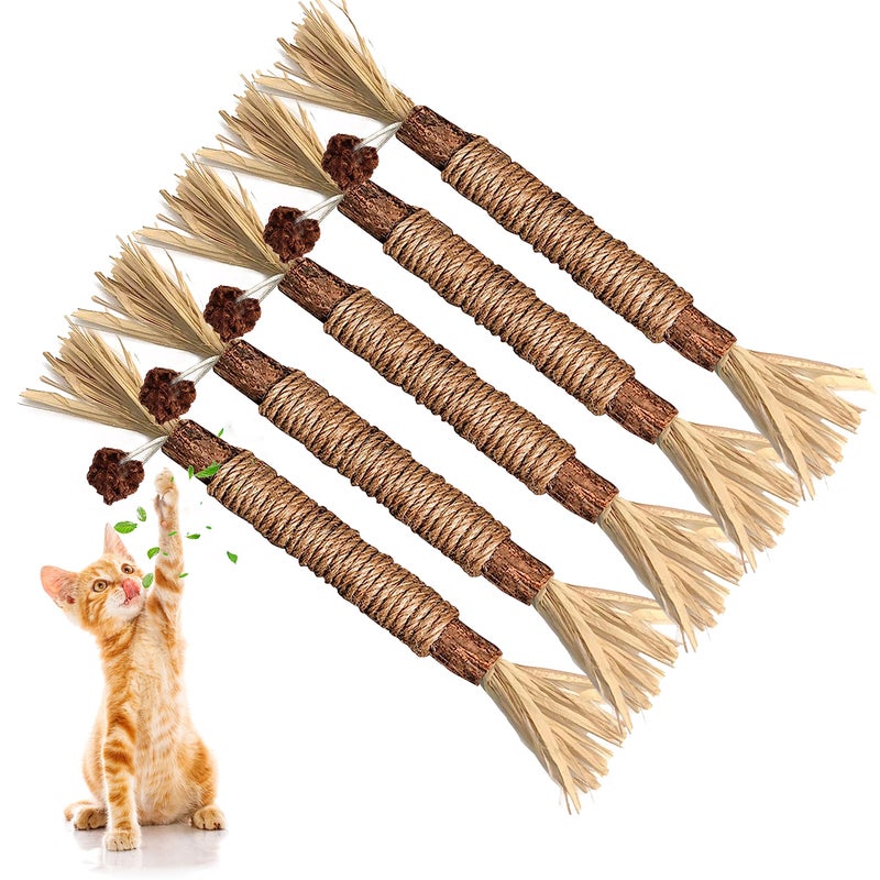 GBSYU 5 Pack Silvervine Cat Toy, Silvervine Sticks Cat Toys for Indoor Cats, Cat & Kitten Chew Toys for Aggressive Chewers, Cat Dental Toy for Kitten Teeth Cleaning, Matatabi Silvervine for Cats - Image 1