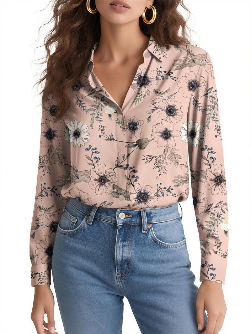 COUXILY Womens Button Down Up Shirt Long Sleeve Silk Shirts for Women Tops Fall Business Casual Blouse Formal Work Dressy Blouses Trending Fashion Print Office Colorful Floral 03 XL - Image 2