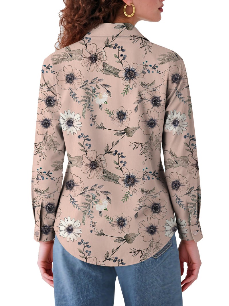 COUXILY Womens Button Down Up Shirt Long Sleeve Silk Shirts for Women Tops Fall Business Casual Blouse Formal Work Dressy Blouses Trending Fashion Print Office Colorful Floral 03 XL - Image 4