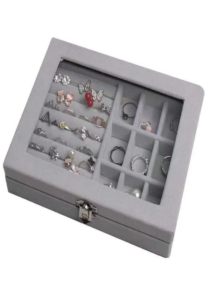 GOMNIK Jewellery Organizer Box Velvet Clear Lid Jewelry Storage Case Ring Earring Bracelet Holder Portable Travel Box for Girls Women Gift Compact Organizer - Image 2