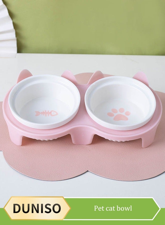 DUNISO وعاء طعام مزدوج مرتفع للقطط، وعاء تغذية للحيوانات الأليفة، وعاء طعام للقطط مضاد للتسرب، وعاء مرتفع بزاوية 15° مناسب للقطط والكلاب الصغيرة، وعاء تغذية للقطط - Image 1
