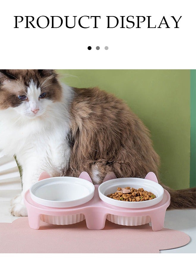 DUNISO وعاء طعام مزدوج مرتفع للقطط، وعاء تغذية للحيوانات الأليفة، وعاء طعام للقطط مضاد للتسرب، وعاء مرتفع بزاوية 15° مناسب للقطط والكلاب الصغيرة، وعاء تغذية للقطط - Image 3