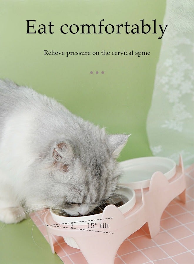DUNISO وعاء طعام مزدوج مرتفع للقطط، وعاء تغذية للحيوانات الأليفة، وعاء طعام للقطط مضاد للتسرب، وعاء مرتفع بزاوية 15° مناسب للقطط والكلاب الصغيرة، وعاء تغذية للقطط - Image 5