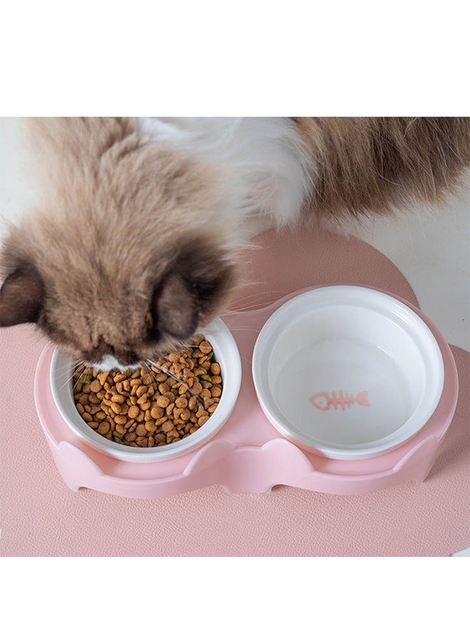 DUNISO وعاء طعام مزدوج مرتفع للقطط، وعاء تغذية للحيوانات الأليفة، وعاء طعام للقطط مضاد للتسرب، وعاء مرتفع بزاوية 15° مناسب للقطط والكلاب الصغيرة، وعاء تغذية للقطط - Image 4