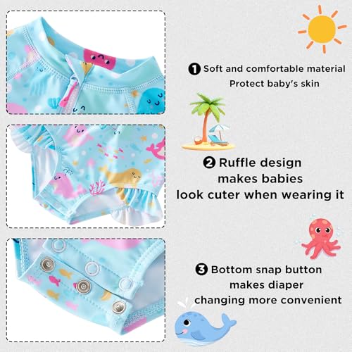 UMELOK Baby Girls One Piece Swimsuit UPF 50+ Sun Protection Floral Printed Long Sleeve Rash Guard Swim Suit Infant Swimwear with Zipper Cute Dolphin,12M - Image 4