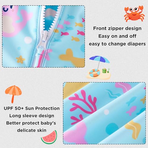 UMELOK Baby Girls One Piece Swimsuit UPF 50+ Sun Protection Floral Printed Long Sleeve Rash Guard Swim Suit Infant Swimwear with Zipper Cute Dolphin,12M - Image 5