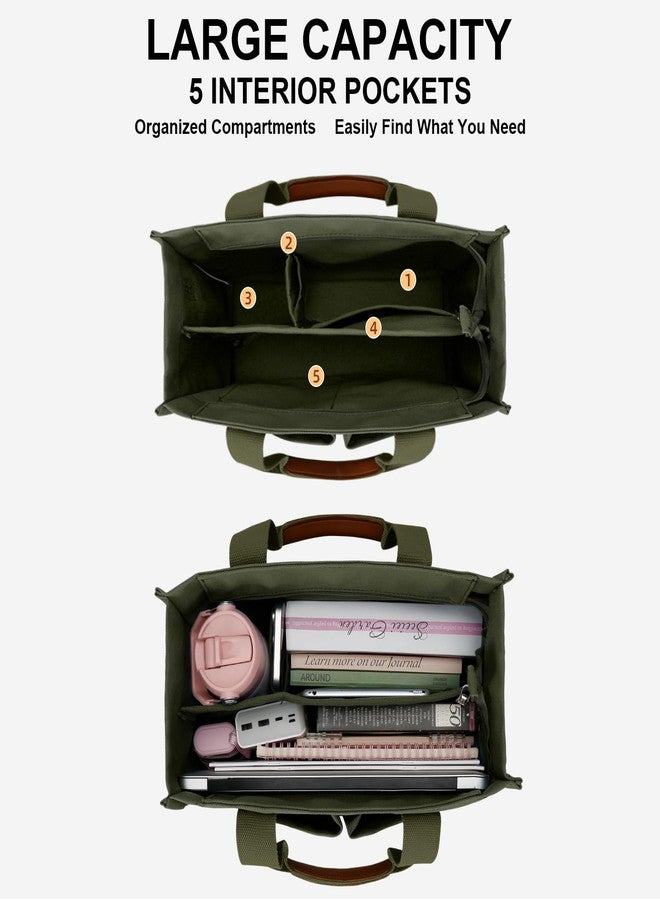 KKXIU Large Canvas Tote Bag for Women with Zipper and Compartments Crossbody Bag With Pockets - Army Green - Image 3