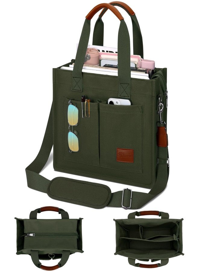 KKXIU Large Canvas Tote Bag for Women with Zipper and Compartments Crossbody Bag With Pockets - Army Green - Image 1