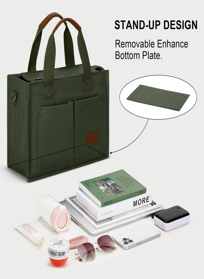 KKXIU Large Canvas Tote Bag for Women with Zipper and Compartments Crossbody Bag With Pockets - Army Green - Image 4