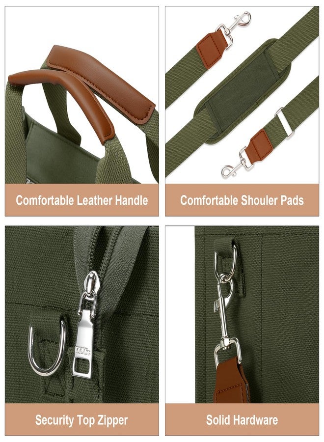 KKXIU Large Canvas Tote Bag for Women with Zipper and Compartments Crossbody Bag With Pockets - Army Green - Image 5