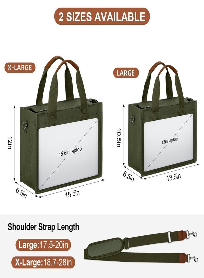 KKXIU Large Canvas Tote Bag for Women with Zipper and Compartments Crossbody Bag With Pockets - Army Green - Image 2