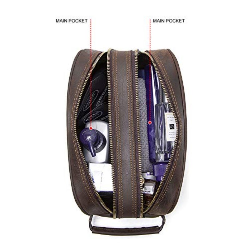 Crazy Horse Genuine Leather Men Cosmetic Bag Travel Toiletry Bag Big Capacity Wash Bags Man's Make up Bags Organizer - Image 5