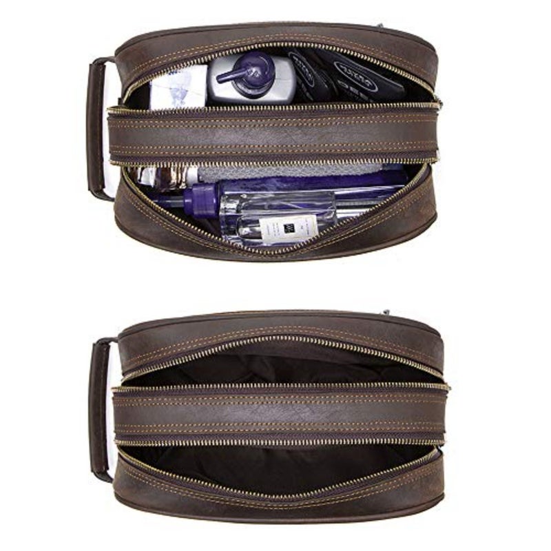 Crazy Horse Genuine Leather Men Cosmetic Bag Travel Toiletry Bag Big Capacity Wash Bags Man's Make up Bags Organizer - Image 3