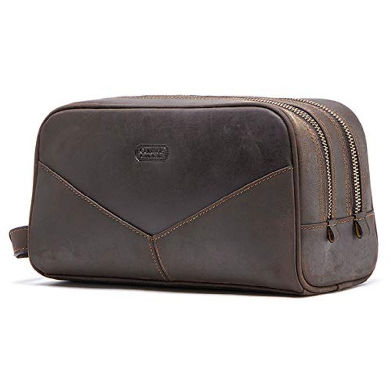 Crazy Horse Genuine Leather Men Cosmetic Bag Travel Toiletry Bag Big Capacity Wash Bags Man's Make up Bags Organizer - Image 1