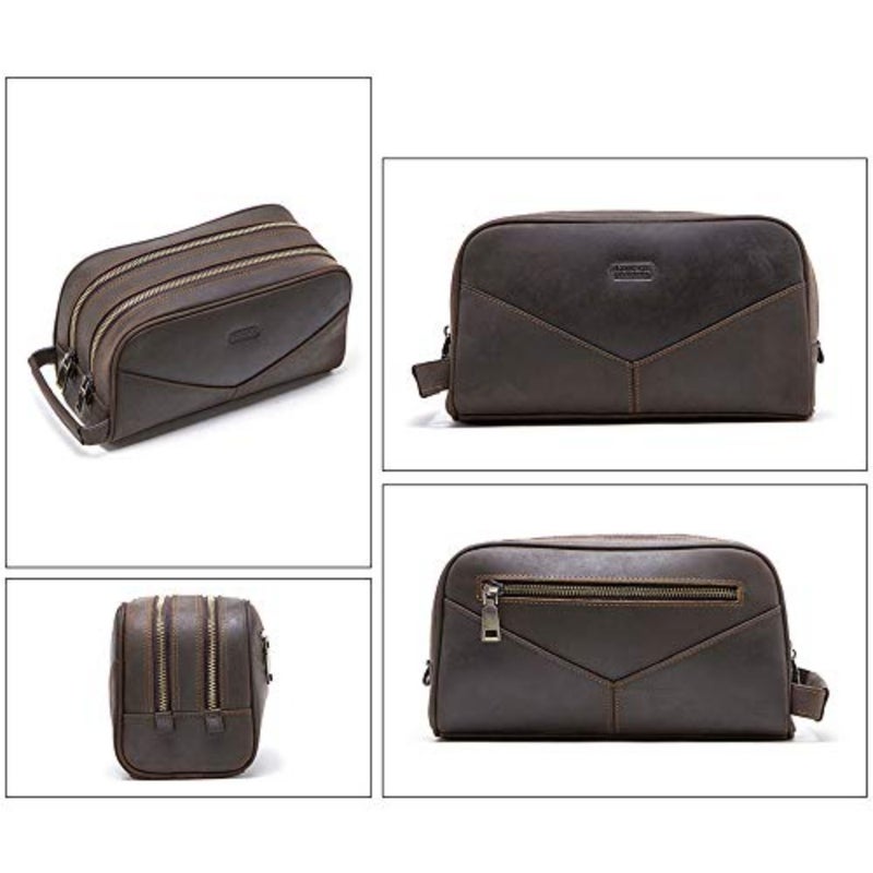 Crazy Horse Genuine Leather Men Cosmetic Bag Travel Toiletry Bag Big Capacity Wash Bags Man's Make up Bags Organizer - Image 4
