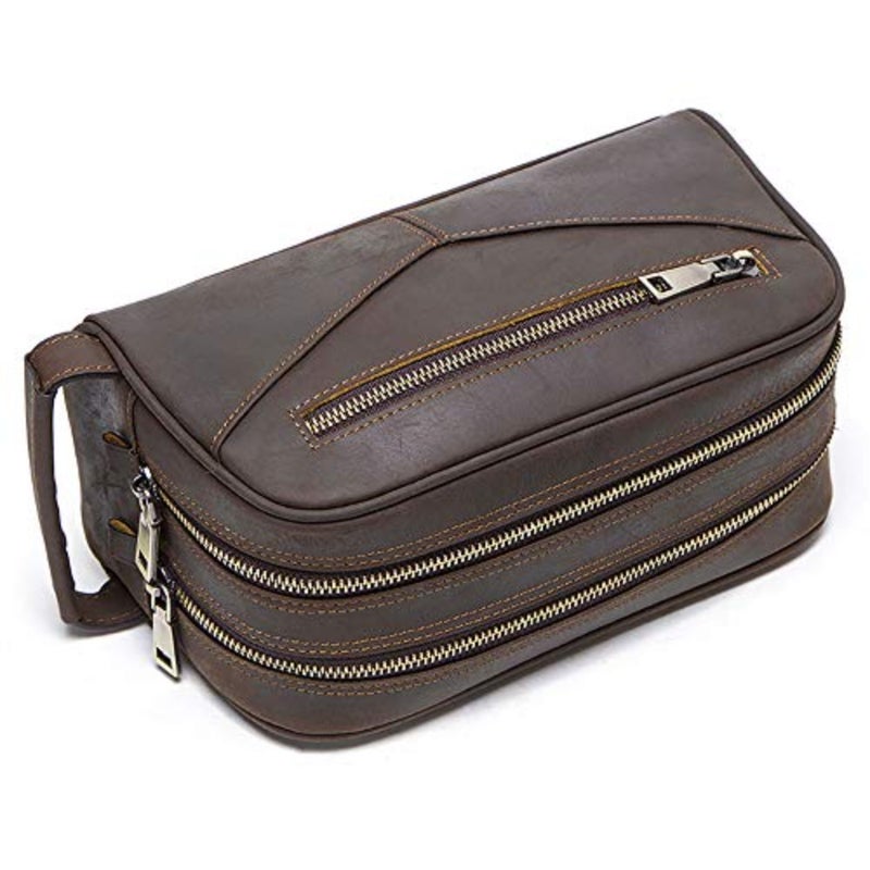 Crazy Horse Genuine Leather Men Cosmetic Bag Travel Toiletry Bag Big Capacity Wash Bags Man's Make up Bags Organizer - Image 2