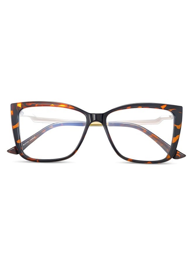 GLEXAL Blue Light Blocking Glasses for Women - Oversized Cat Eye Computer Eyewear with Tortoise Shell Frame & Gold Metal Temples, Stylish Anti Eye Strain Fashion Reading Gaming Glasses - Image 2