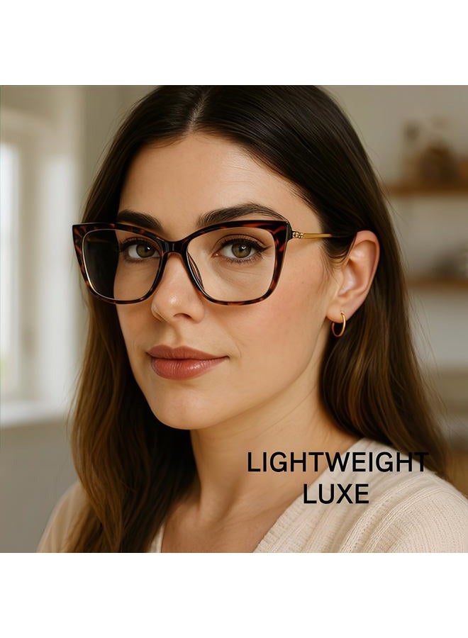 GLEXAL Blue Light Blocking Glasses for Women - Oversized Cat Eye Computer Eyewear with Tortoise Shell Frame & Gold Metal Temples, Stylish Anti Eye Strain Fashion Reading Gaming Glasses - Image 3