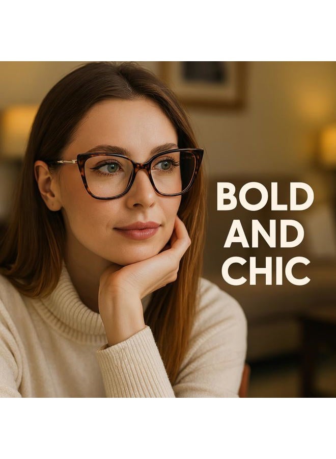 GLEXAL Blue Light Blocking Glasses for Women - Oversized Cat Eye Computer Eyewear with Tortoise Shell Frame & Gold Metal Temples, Stylish Anti Eye Strain Fashion Reading Gaming Glasses - Image 4
