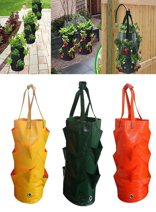 EBOCACB 3 pcs Hanging Planter Bag with Handles, Plastic Hanging Strawberry Planting Containers Strawberry Grow Bags Foldable Durable Growing Bags Grow Planter for Growing Vegetables Flowers Herb Plant - Image 1