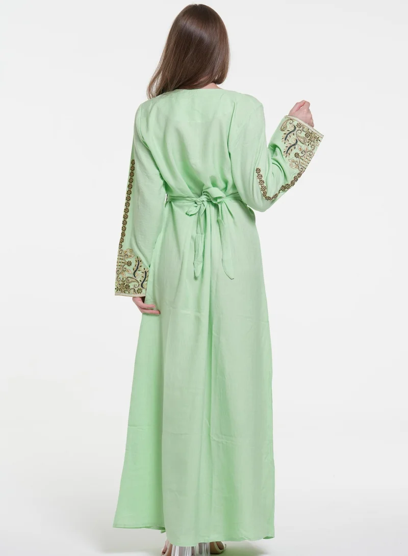 AL BENT AL SHARQIEH green embroidered belted jalabiya dress for Women | Best Price UAE