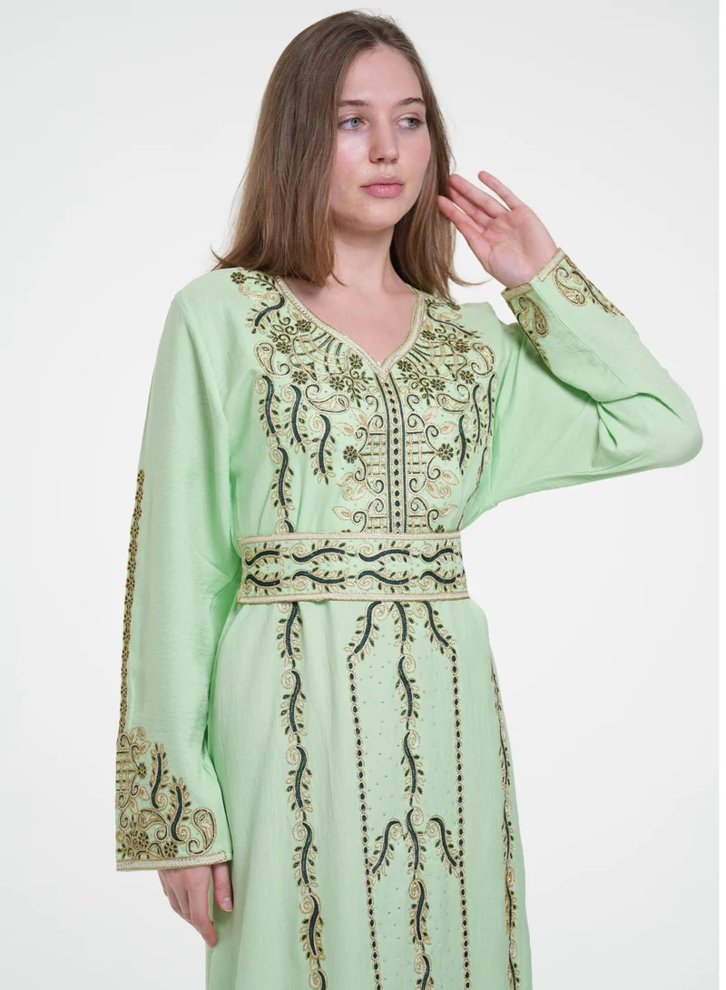 AL BENT AL SHARQIEH embroidered belted jalabiya dress