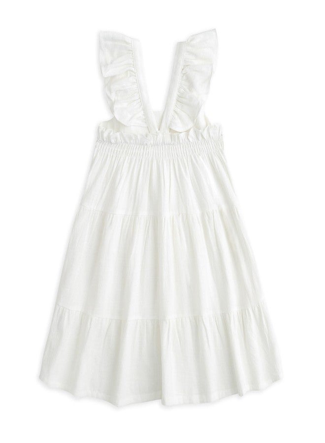 Curipeer Little Girl Cotton Linen Dress with Smocking Playwear Sleeveless Dress for Spring Summer 6 Years White - Image 5