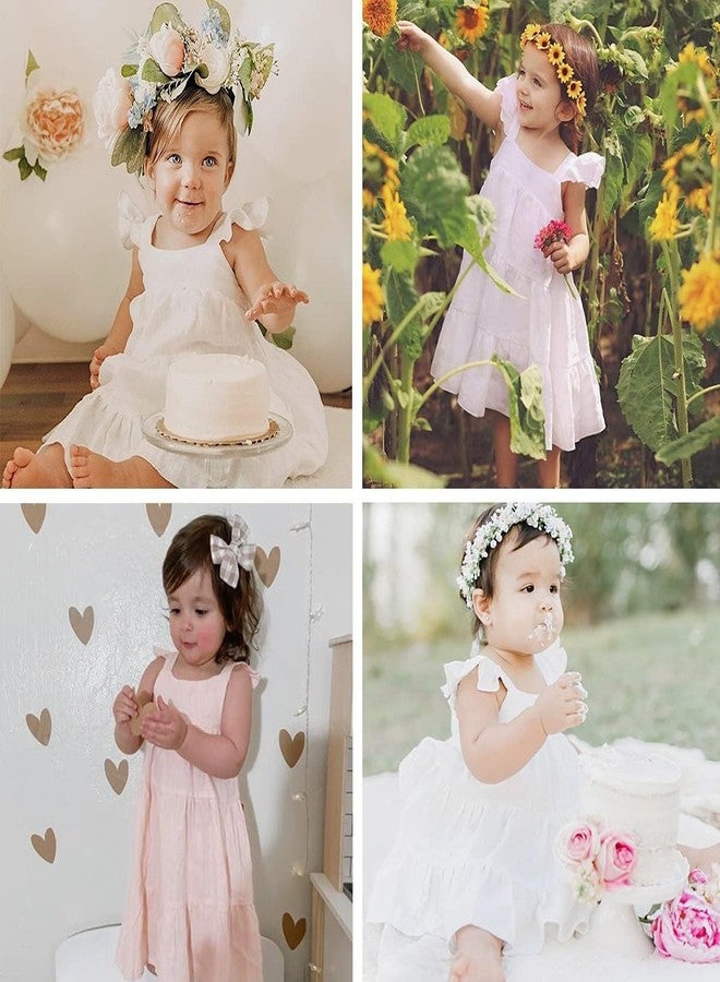 Curipeer Little Girl Cotton Linen Dress with Smocking Playwear Sleeveless Dress for Spring Summer 6 Years White - Image 2