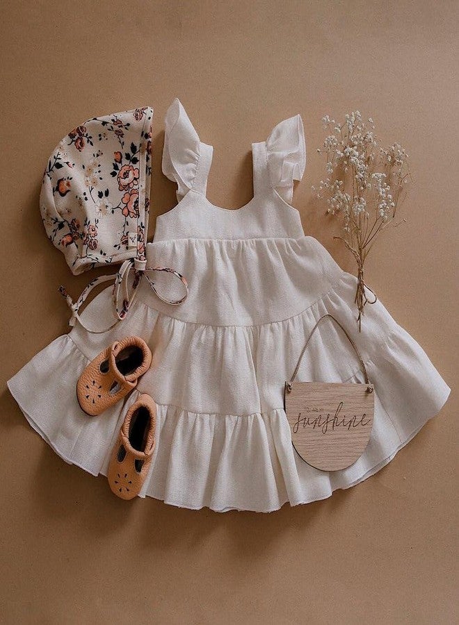 Curipeer Little Girl Cotton Linen Dress with Smocking Playwear Sleeveless Dress for Spring Summer 6 Years White - Image 4