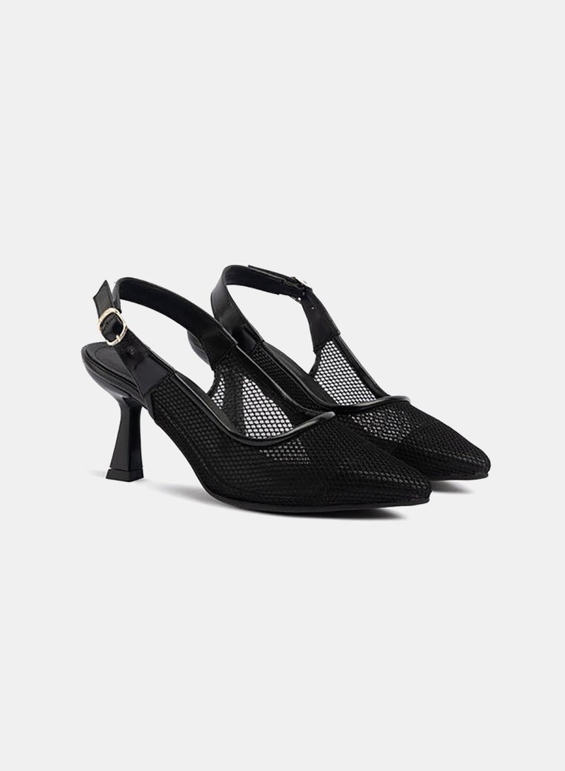 TGS Flared Heel Mesh Slingbacks - Image 1