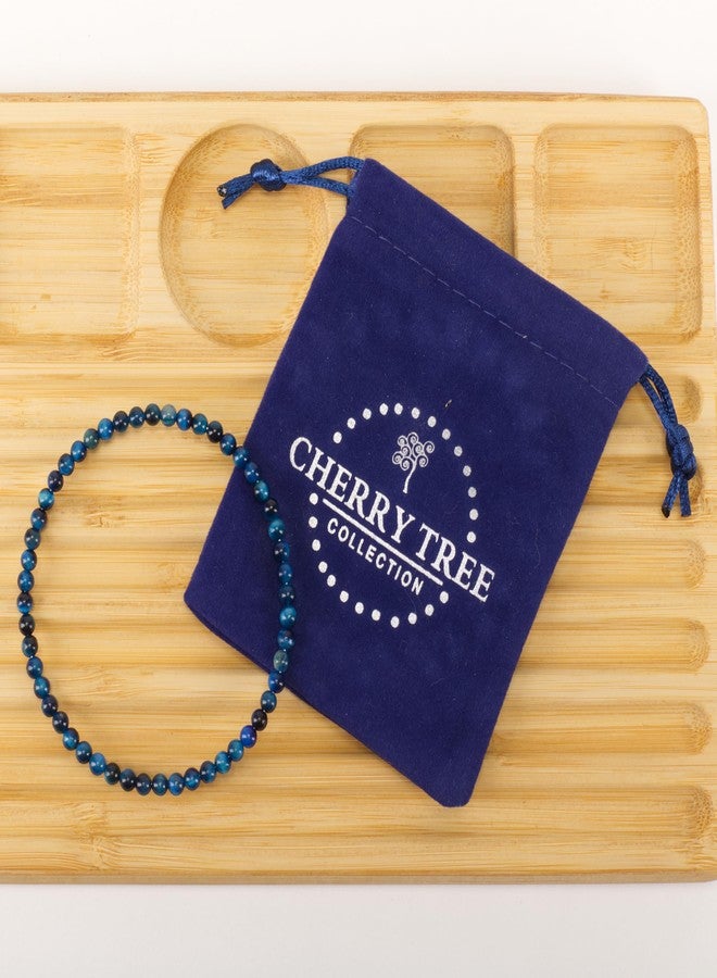 Cherry Tree Collection - Small, Medium, Large Sizes - Gemstone Beaded Bracelets For Women and Men - 4mm Round Beads (Jade Blue Tiger's Eye, Medium) - Image 2