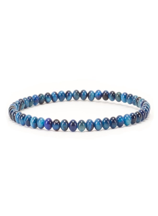 Cherry Tree Collection - Small, Medium, Large Sizes - Gemstone Beaded Bracelets For Women and Men - 4mm Round Beads (Jade Blue Tiger's Eye, Medium) - Image 1